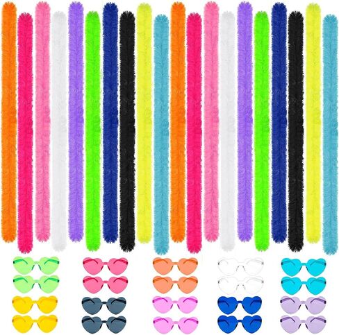 40 Pcs 4.6 Artificial Fluffy Boas Bulk with Heart Rimless Sunglasses Set in Saudi Arabia