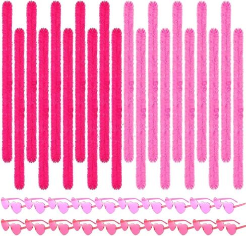 40 Pcs 4.6 Artificial Fluffy Boas Bulk with Heart Rimless Sunglasses Set in Saudi Arabia