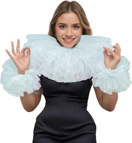 Clown Collar Victorian Ruffle Collar Renaissance Wrist Cuffs Set Elizabethan Layered Neck Ruffle in Kuwait