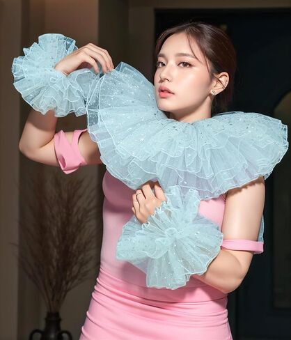 Clown Collar Victorian Ruffle Collar Renaissance Wrist Cuffs Set Elizabethan Layered Neck Ruffle in Kuwait