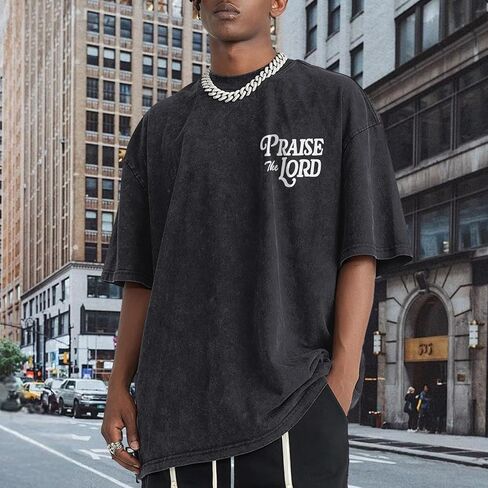 Christian Jesus Shirts for Men Religious Praise The Lord Bible Verse Shirt Oversized Graphic Tees Acid Wash Tshirt in Saudi Arabia