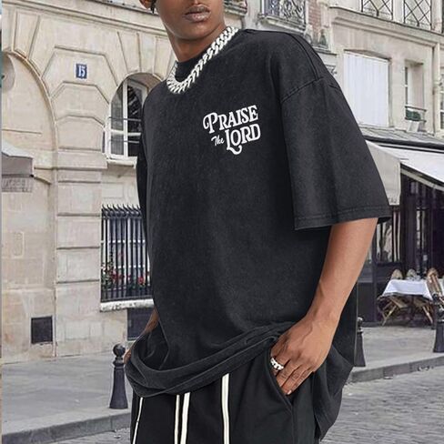 Christian Jesus Shirts for Men Religious Praise The Lord Bible Verse Shirt Oversized Graphic Tees Acid Wash Tshirt in Saudi Arabia
