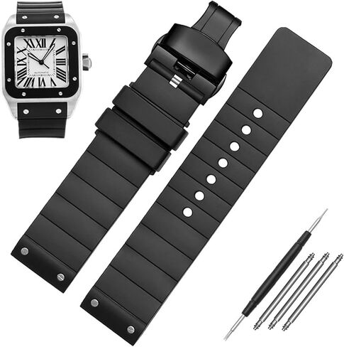 KLVN 23mm Watch Strap for Cartier Santos Sandoz Santos 100 Silicone Watch Strap Rubber Men and Women Black in Kuwait