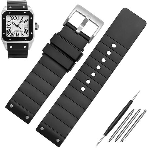 KLVN 23mm Watch Strap for Cartier Santos Sandoz Santos 100 Silicone Watch Strap Rubber Men and Women Black in Kuwait