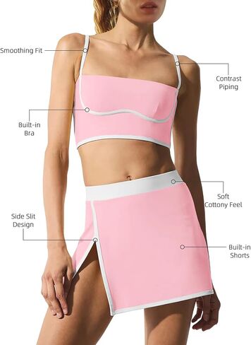 LAMISSCHE Tennis Skirt Sets Women 2 Piece Outfits Yoga Workout Set Skirt and Top Set with Built in Bra & Shorts in Saudi Arabia