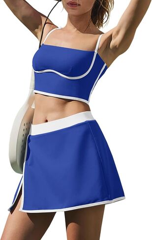 LAMISSCHE Tennis Skirt Sets Women 2 Piece Outfits Yoga Workout Set Skirt and Top Set with Built in Bra & Shorts in Saudi Arabia