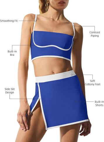 LAMISSCHE Tennis Skirt Sets Women 2 Piece Outfits Yoga Workout Set Skirt and Top Set with Built in Bra & Shorts in Saudi Arabia