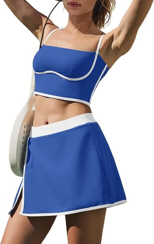 LAMISSCHE Tennis Skirt Sets Women 2 Piece Outfits Yoga Workout Set Skirt and Top Set with Built in Bra & Shorts in Saudi Arabia