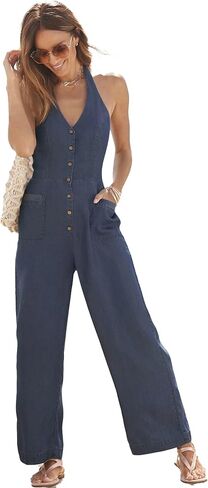LASCANA Women's Denim Halterneck Jumpsuit in Saudi Arabia