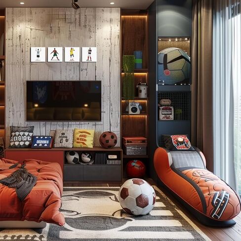 4PC Canvas Wall Art Framed Art Famous Soccer Superstar Room Decor Inspirational Sports Paintings Soccer Gifts Wall Decor Prints Picture for Boys Room Bar Gym Playroom Home Decor 7.9x7.9 inch in Kuwait