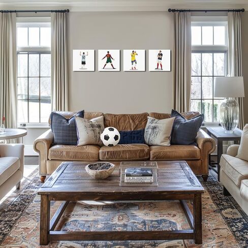 4PC Canvas Wall Art Framed Art Famous Soccer Superstar Room Decor Inspirational Sports Paintings Soccer Gifts Wall Decor Prints Picture for Boys Room Bar Gym Playroom Home Decor 7.9x7.9 inch in Kuwait