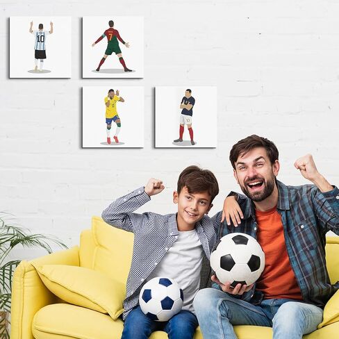 4PC Canvas Wall Art Framed Art Famous Soccer Superstar Room Decor Inspirational Sports Paintings Soccer Gifts Wall Decor Prints Picture for Boys Room Bar Gym Playroom Home Decor 7.9x7.9 inch in Kuwait