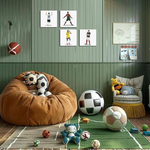 4PC Canvas Wall Art Framed Art Famous Soccer Superstar Room Decor Inspirational Sports Paintings Soccer Gifts Wall Decor Prints Picture for Boys Room Bar Gym Playroom Home Decor 7.9x7.9 inch in Kuwait