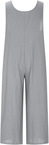 Summer Linen Jumpsuits for Women Button Down Sleeveless Casual Jumpers Loose Wide Legs Rompers Overalls with Pockets in Kuwait