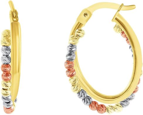 14K Tri-Color Gold Oval Deval Twist Double Hoop أقراط مع ظهور المفصلي (22.5 × 15 مم) in Saudi Arabia