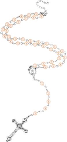 Sacina Light Pink Rosary Bead Cross Necklace, Gothic Necklace, Goth Jewelry, Christmas Jewelry Gift for Women in Saudi Arabia