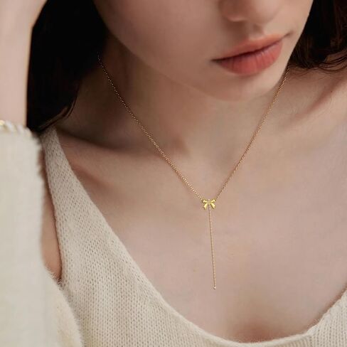 Diamond Bow Necklace for Women S925 Sterling Silver Bow Pendant Necklace Gold Bow Y-Necklace Jewelry Gifts for Wife Her Mom in Saudi Arabia