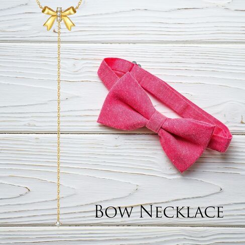 Diamond Bow Necklace for Women S925 Sterling Silver Bow Pendant Necklace Gold Bow Y-Necklace Jewelry Gifts for Wife Her Mom in Saudi Arabia