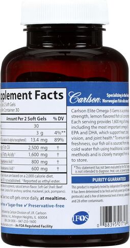 كارلسون لابز Elite Omega-3 Gems Oil Oil 1250mg ، 60 Softgels in Saudi Arabia
