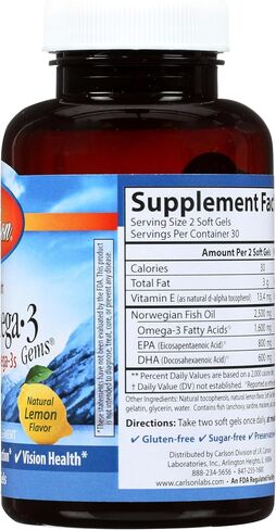 كارلسون لابز Elite Omega-3 Gems Oil Oil 1250mg ، 60 Softgels in Saudi Arabia