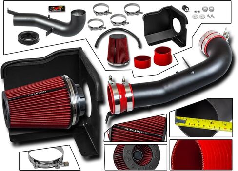 Rtunes Racing أنبوب أسود درع حرارة هواء بارد + مرشح متوافق مع 07-08 كاديلاك سيلفرادو سييرا إسكاليد V8 4.8L/5.3L/6.0L/6.2L in Saudi Arabia