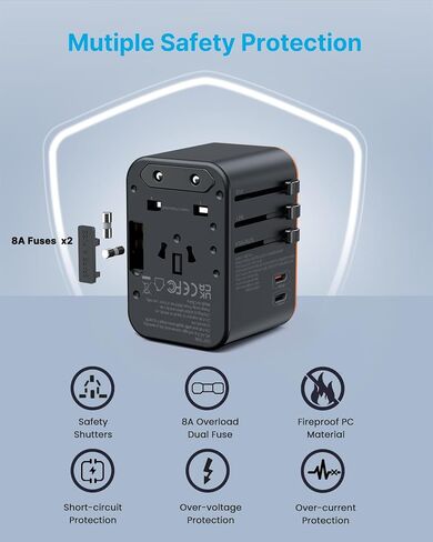 محول السفر العالمي، محول القابس الدولي VINTAR مع 6A 3 USB C و2 منافذ USB، محول طاقة أساسيات السفر، محول منفذ الكل في واحد عالمي لأوروبا والمملكة المتحدة والولايات المتحدة الأمريكية AUS (النوع C/G/A/I) in Kuwait