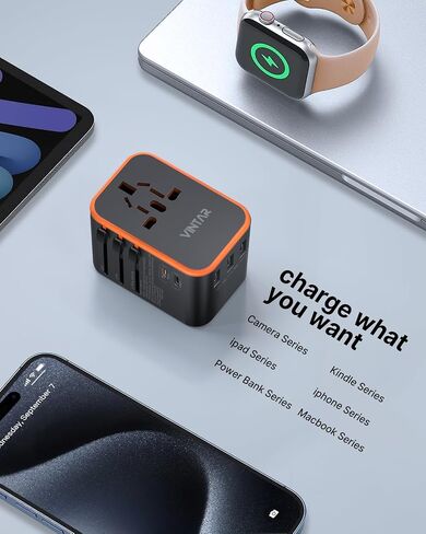محول السفر العالمي، محول القابس الدولي VINTAR مع 6A 3 USB C و2 منافذ USB، محول طاقة أساسيات السفر، محول منفذ الكل في واحد عالمي لأوروبا والمملكة المتحدة والولايات المتحدة الأمريكية AUS (النوع C/G/A/I) in Kuwait