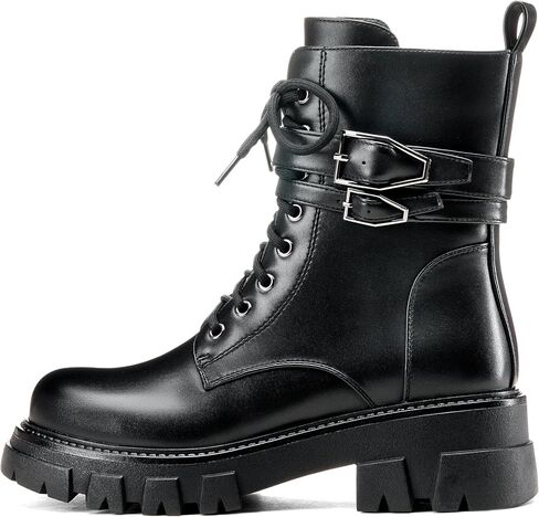 Black Combat Boots Women Purple Boots for Women Rave Boots Beige Gunmetal Cute Shoes Buckle Lug Sole in Saudi Arabia