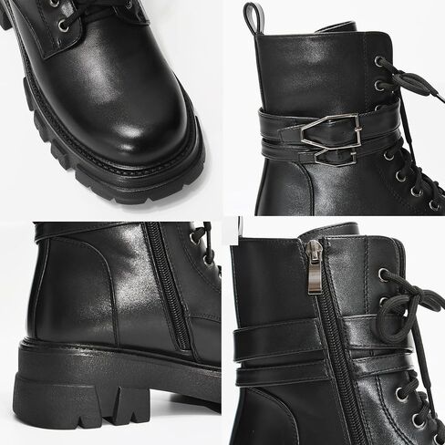 Black Combat Boots Women Purple Boots for Women Rave Boots Beige Gunmetal Cute Shoes Buckle Lug Sole in Saudi Arabia