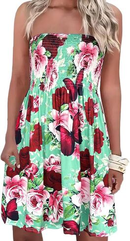 فستان Comeon النسائي بدون حمالات فستان صيفي مكشوف الأكتاف فساتين صيفية بدون أكمام فساتين غير رسمية in Kuwait