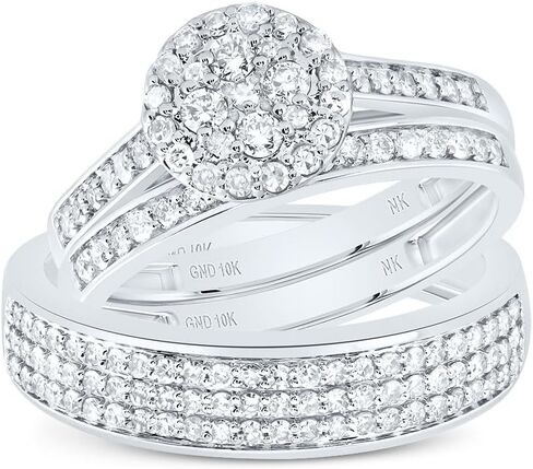 Jewels by Lux 10kt White Gold His & Hers 1 CTTW Diamond Round Round Bridal Band Band ، Women Size: 5-9 ، Men Size: 8-12 in Saudi Arabia