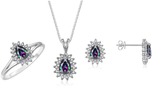 Rylos Women's Sterling Silver Birthstone Set: Ring, Earring & Pendant Necklace. Gemstone & Diamonds, Pear Tear Drop Shape 6X4MM Birthstone. Perfectly Matching Friendship Jewelry. Sizes 5-10. in Kuwait