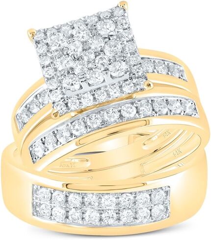 Jewels By Lux 14kt Yellow Gold His & Hers 1 Cttw Diamond Ana M Square Bridal Wedding Ring Band Set, Women Size: 5-9, Men Size: 8-12 in Saudi Arabia