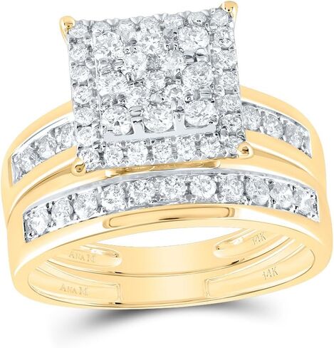 Jewels By Lux 14kt Yellow Gold His & Hers 1 Cttw Diamond Ana M Square Bridal Wedding Ring Band Set, Women Size: 5-9, Men Size: 8-12 in Saudi Arabia