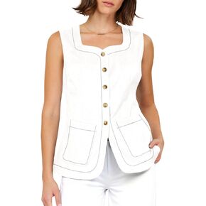 Tankaneo Womens Square Neck Denim Vest Button Downless Jean Weistcoat Summer Jean Tops مع جيوب in Kuwait