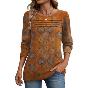 Zeagoo Long Sleeve Shirts for Women Casual Fall Fashion Crewneck Pleated Tunic Tops Work Outfit Blouse in Kuwait