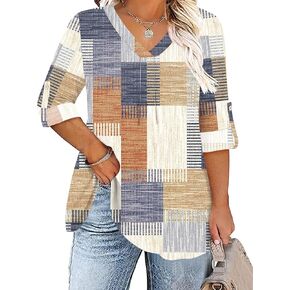 TFSDOD Plus Size Women Blouses 3/4 Sleeve Long Sleeve V Neck T Shirts Summer Business Casual 1X-5X in Kuwait