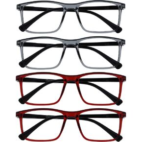 نظارات قراءة الحبر من OPULIZE، 3 عبوات بإطار مستطيل كبير أسود رمادي داكن أحمر مفصلات زنبركية مقاومة للخدش للرجال والنساء RRR4-17Z +1.50 in Kuwait