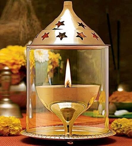 Diwali Dhanteras Navratri Diya Brass Table Diya Brass Akhand Jyoti Diya in Large Size(8"x6") Handcrafted India Tradition Brass Lamp Mandir, All Festivals Diwali (Height: 8 inch) in Saudi Arabia
