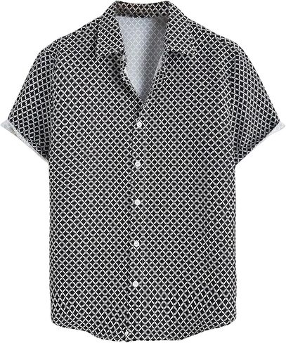 OYOANGLE Men's Button Down Short Sleeve Shirt Geo Print Collared Summer Dress Shirts in Saudi Arabia