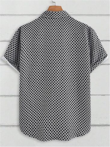 OYOANGLE Men's Button Down Short Sleeve Shirt Geo Print Collared Summer Dress Shirts in Saudi Arabia