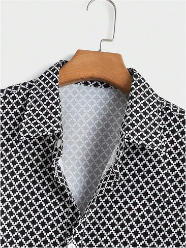 OYOANGLE Men's Button Down Short Sleeve Shirt Geo Print Collared Summer Dress Shirts in Saudi Arabia