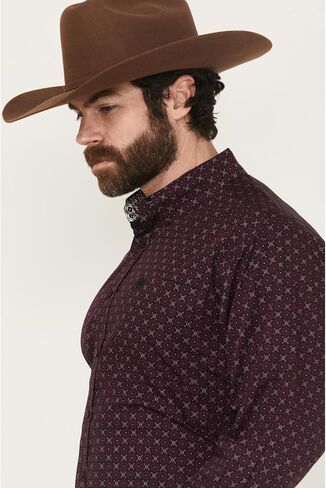 قميص Cinch Western Mens Long Sleeve الهندسي الأرجواني MTW1105918 in Kuwait