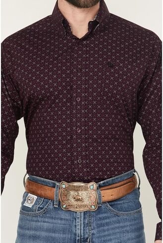 قميص Cinch Western Mens Long Sleeve الهندسي الأرجواني MTW1105918 in Kuwait