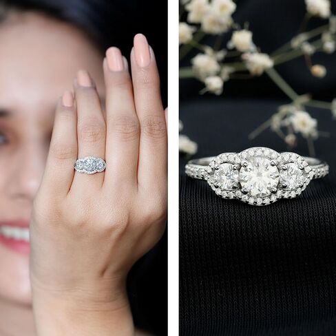Certified Moissanite Three Stone Engagement Ring| Statement Jewelry for Women| D-VS1 Quality in Kuwait