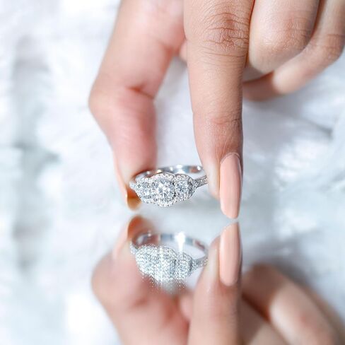 Certified Moissanite Three Stone Engagement Ring| Statement Jewelry for Women| D-VS1 Quality in Kuwait