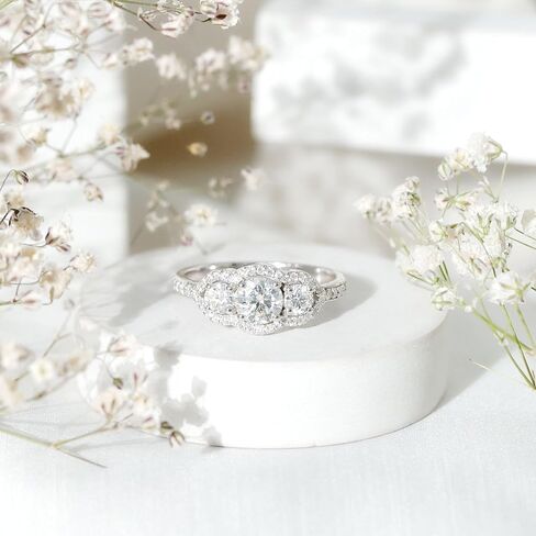 Certified Moissanite Three Stone Engagement Ring| Statement Jewelry for Women| D-VS1 Quality in Saudi Arabia