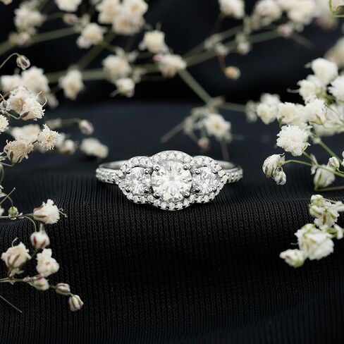 Certified Moissanite Three Stone Engagement Ring| Statement Jewelry for Women| D-VS1 Quality in Kuwait