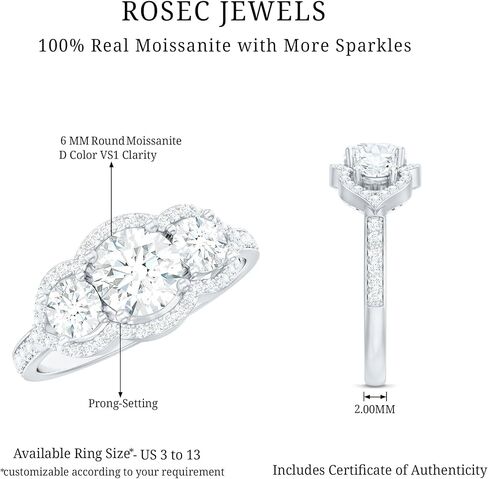 Certified Moissanite Three Stone Engagement Ring| Statement Jewelry for Women| D-VS1 Quality in Saudi Arabia