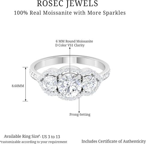 Certified Moissanite Three Stone Engagement Ring| Statement Jewelry for Women| D-VS1 Quality in Saudi Arabia